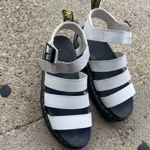Dr. Martens White Multi-Strap women  Sandals with Yellow Stitching
